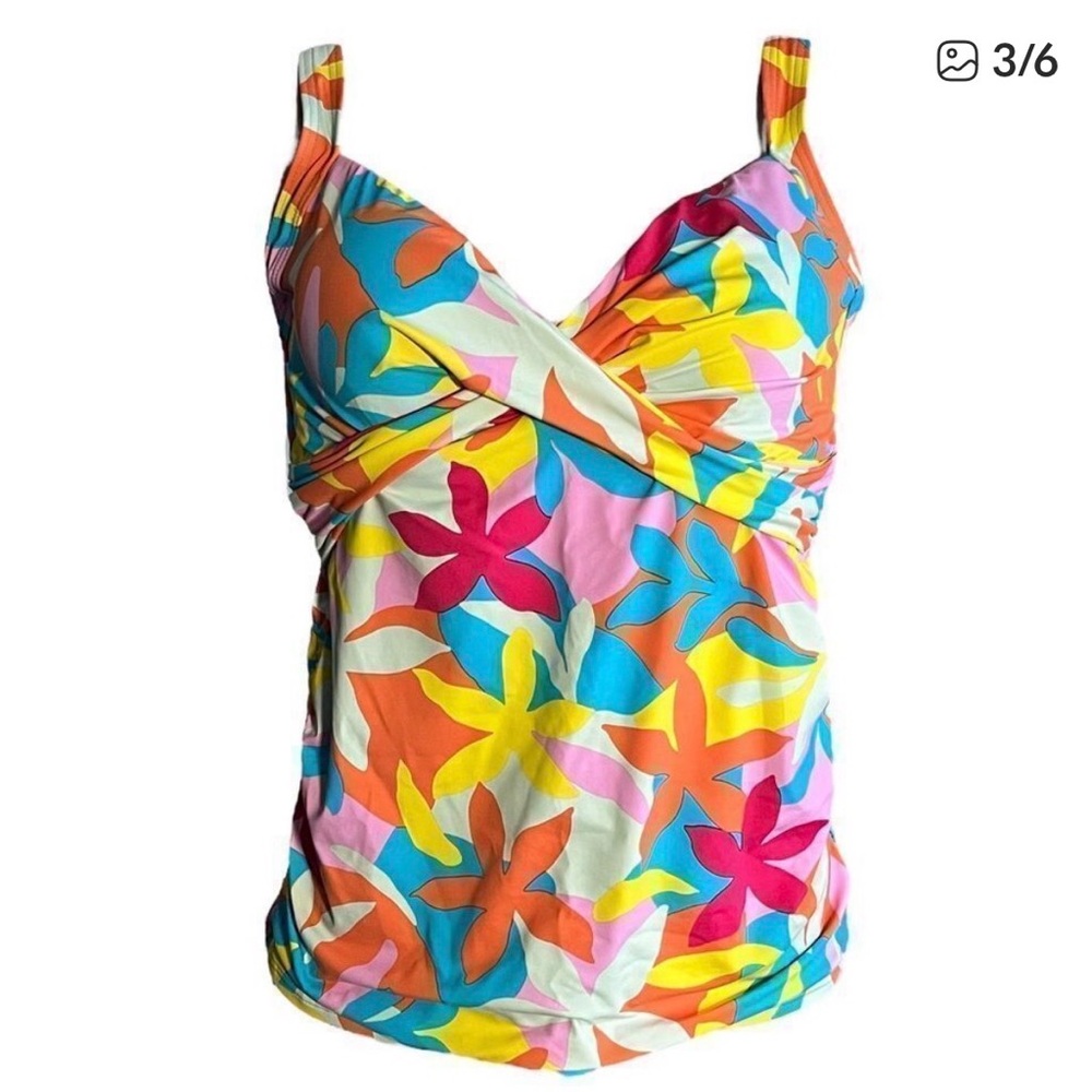 Land’s End Multicolor Floral Wrap Front Tankini Too